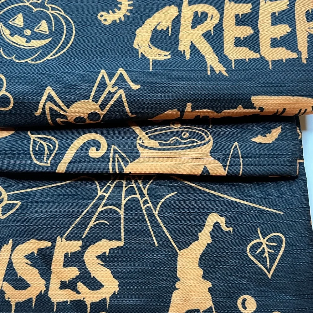 Halloween It’s Spooky Season Fabric Shower Curtain Metal Hooks Black Orange